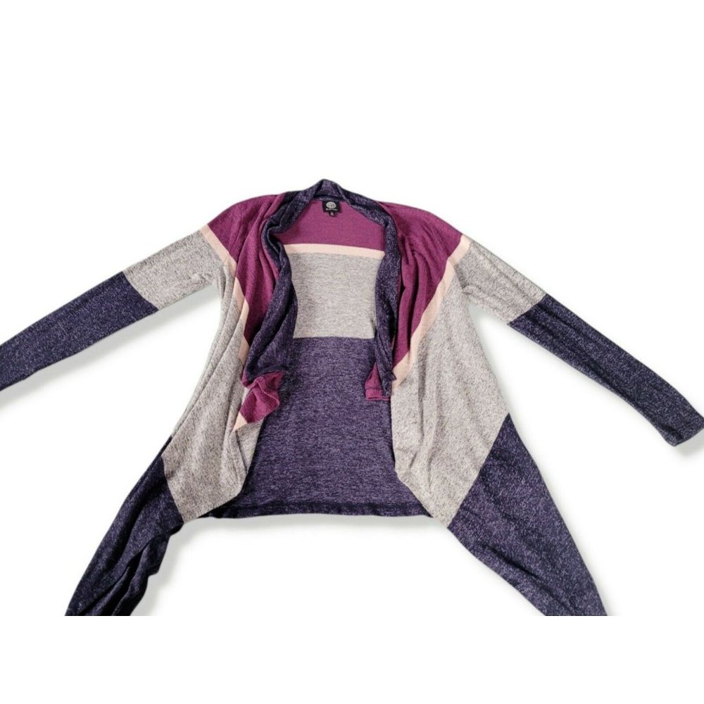 Bobeau Small Multicolor Open Front Stripe Colorblock Draped Cardigan